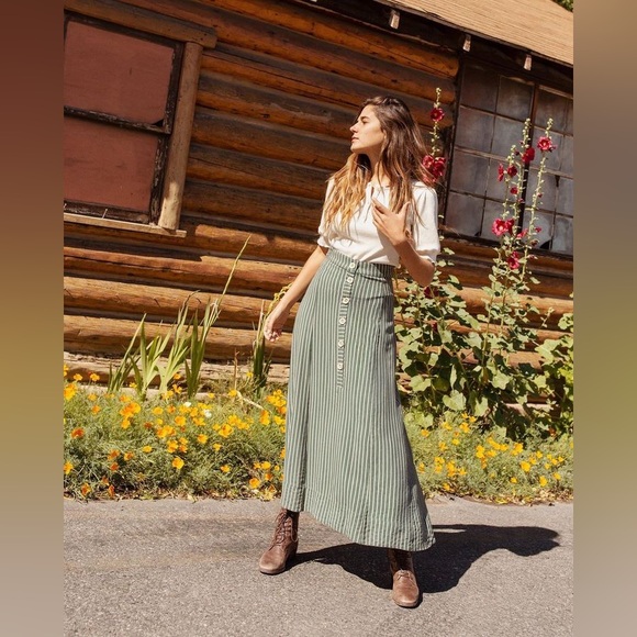 Christy Dawn Ida Skirt in Olive Stripe S A1